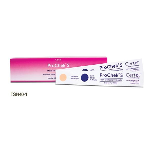 Certol TSI440-1 ProChek S Steam Sterilization Integrators 100/Box EXP Apr 2024 Certol TSI440-1 ProChek S Steam Sterilization Integrators 100/Box EXP Apr 2024